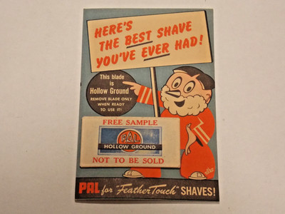 Vintage PAL HOLLOW GROUND Free Sample Advertising RAZOR BLADE CARD 1950 s