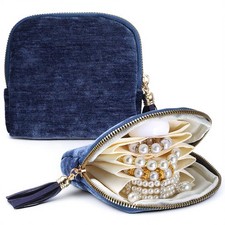 Travel Jewelry Organizer Cases Zipper Pouch Bag Velvet Jewelry Organizer Stor...