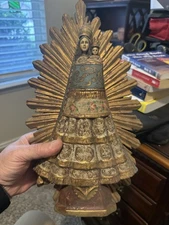 Vintage Virgin Mary & Christ Child Statue Wooden Spain Hand Carved 19”