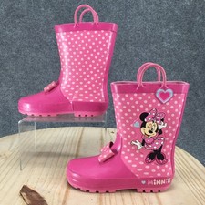 Disney Junior Boots Girls 11-12 Minnie Mouse Pull On Polka Dot Rain Boot Pink