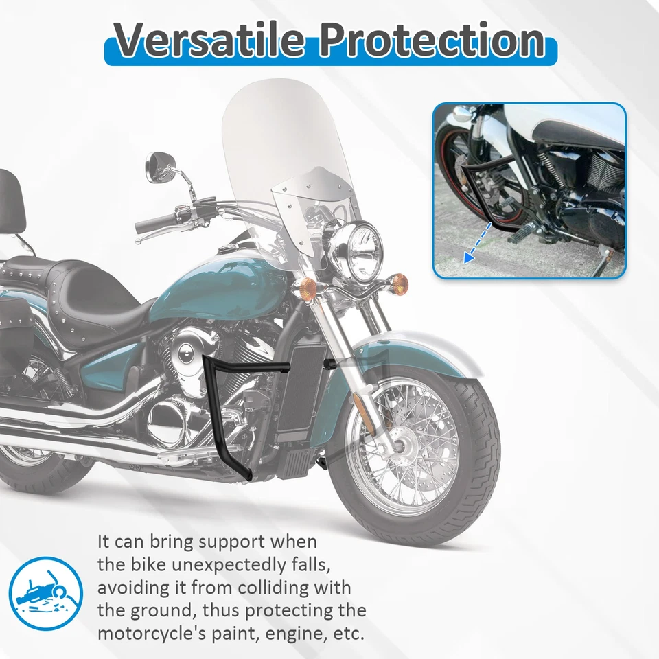 Barra de choque de protección de carretera para motor delantero negro Kawasaki 06-25 VN900B/C/D/E/F Foto 3 de 4