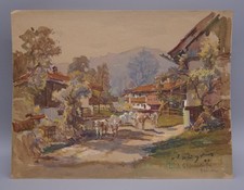 Aquarell Ried bei Benediktbeuern - Kochel am See - Hans Massberger (1929-2018)