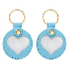 Pet Hair Keychain Heart Shaped Keyring PU Leather Sky Blue 2Pcs