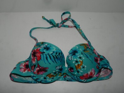 Lascana 36A bikini top floral teal bikini swimsuit top halter padded push  up