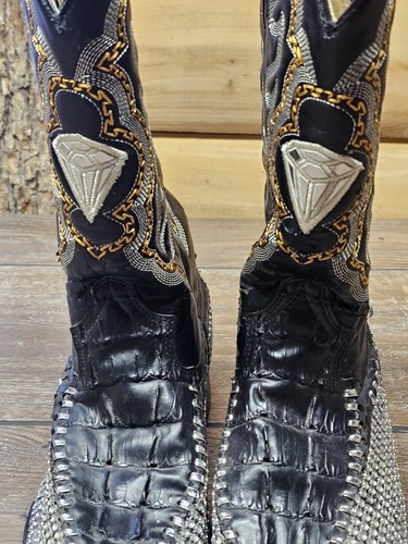 Potrero Whipstitch Pointed Toe Western Mexican Cowboy Boots Men’s 7.5" Black VG - 第 9/23 張圖片