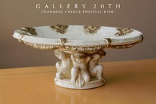 CHARMING! ROCOCO CHERUB PLASTER PEDESTAL DISH! 60's TRAY MID CENTURY DECOR VTG