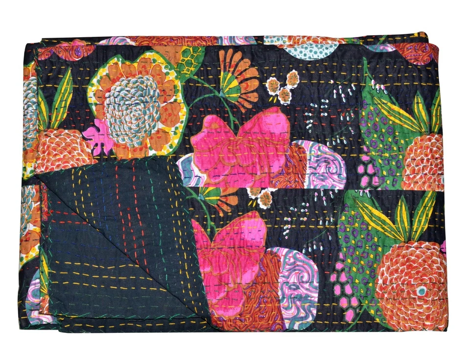 Sábana bajera de algodón vintage hecha a mano para la reina india Gudari Foto 4 de 4