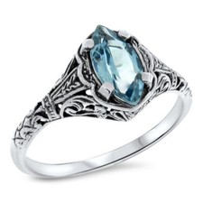 ART DECO STYLE GENUINE SKY BLUE TOPAZ 925 STERLING SILVER FILIGREE RING   778