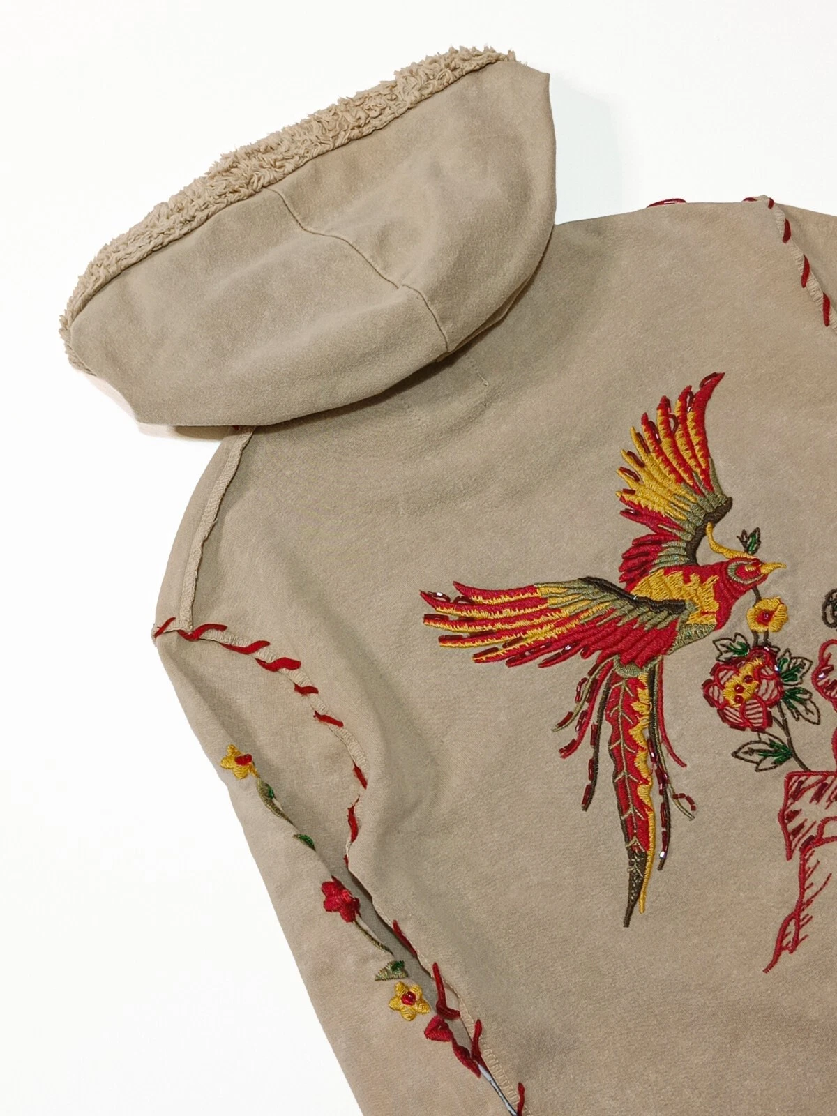 dsquared2 felpa con cappuccio ricamata pelliccia impreziosita S BEIGE BIRD FLOWER MSGM KENZO