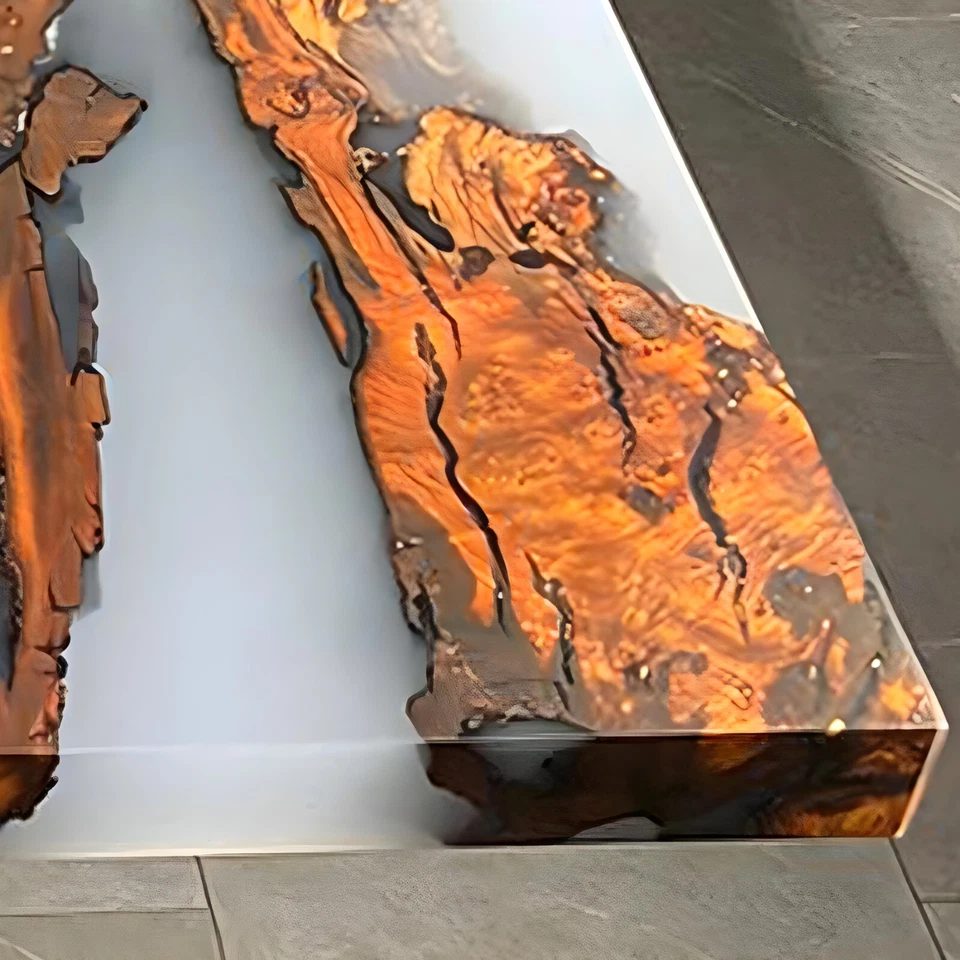 Custom Olive Wood White Epoxy Living Room Table | Unique Handcrafted Resin River - Image 3 of 4
