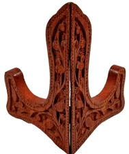 Wooden Handmade Carved Collector Plate Stand Foldable Holder Rack Easel Display