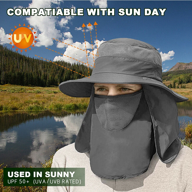 Sombrero de pesca al aire libre sombreros de protección solar UPF50+ Boonie sombrero para el sol con solapa para el cuello Foto 2 de 4
