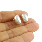 925 Sterling Silver Bean Earrings Polished Three-Dimensional Ladies Studs