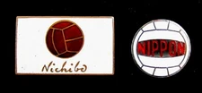 VINTAVE OLD SET  OF 2 PINS JAPAN WOMEN  VOLLEYBALL TEAM 1961 NICHIBO NIPPON RARE