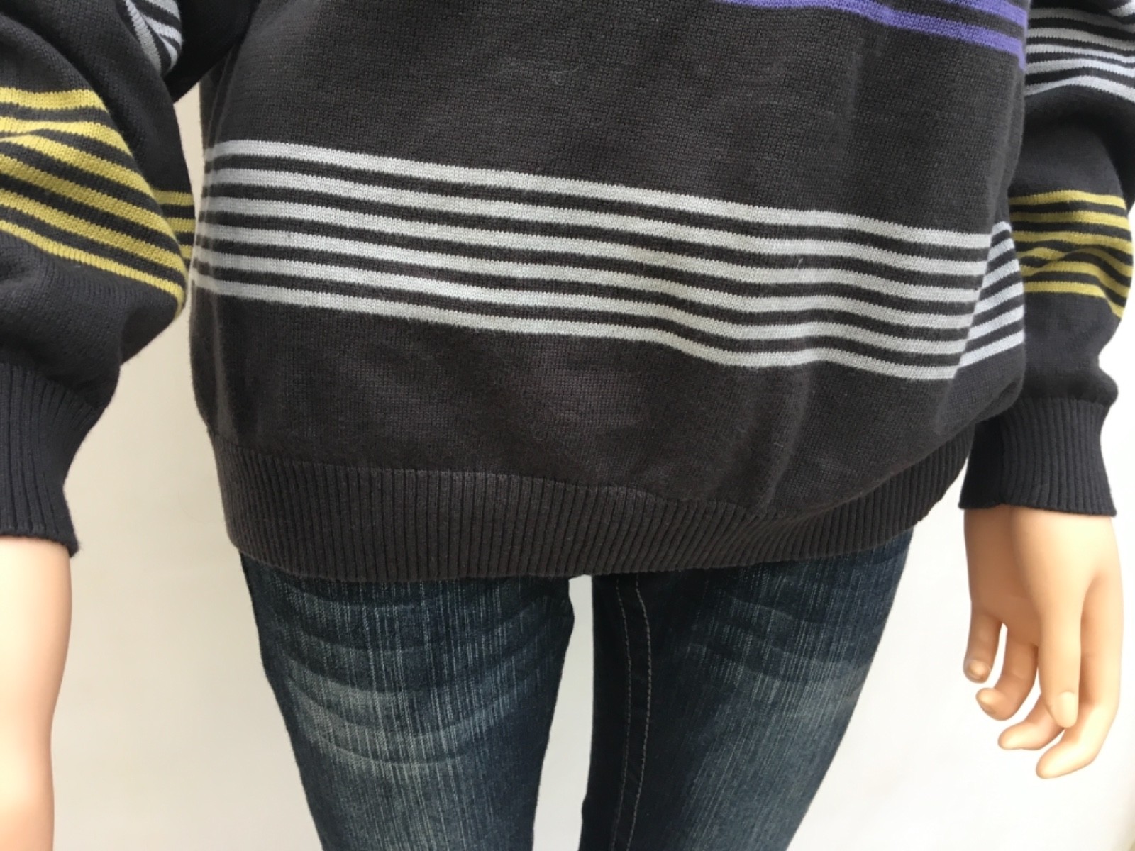 Springfield Men Cotton Jumper Size L Charcoal & Multi Stripes Design V Neck image 5