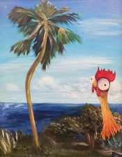 Disney Moana Hei Hei Fine art Print poster Altered thrift store painting