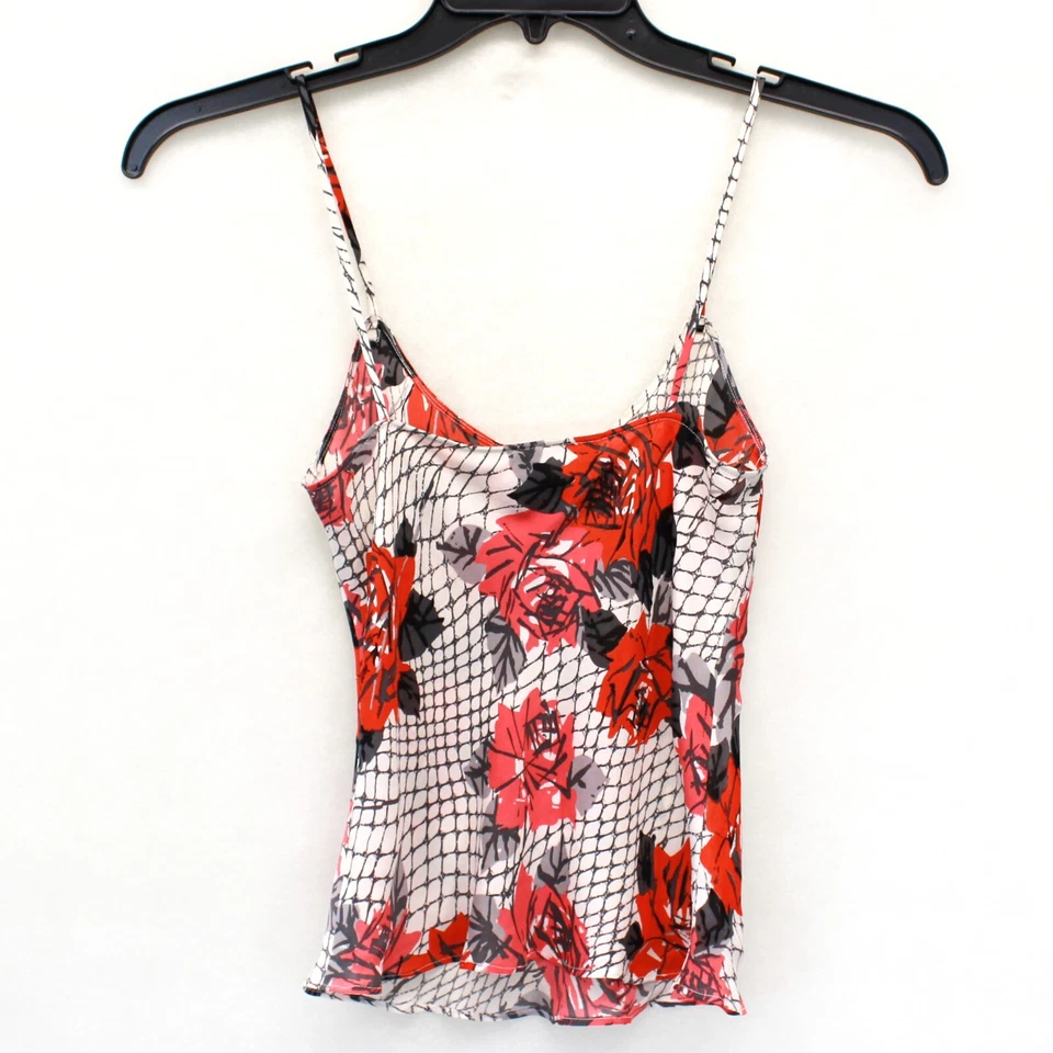 Diane Von Furshtenberg Y2K 签名花卉印花圆带真丝罩衫上衣 — 第 4/4 张图片