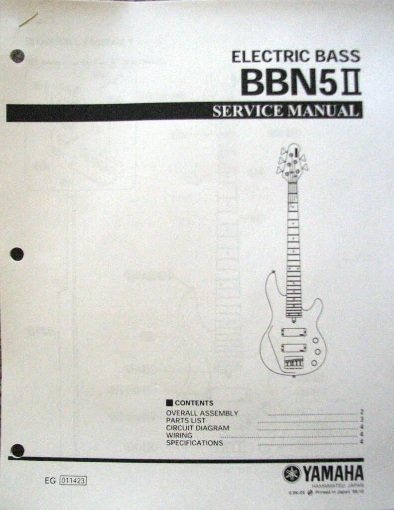 Yamaha BBN5 II 5 String Bass Guitar Service Manual and Parts List