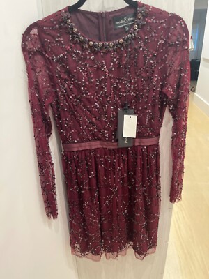 burgundy cocktail dress long sleeve Burgundy Long Sleeve Lace Mini Dress main image 0