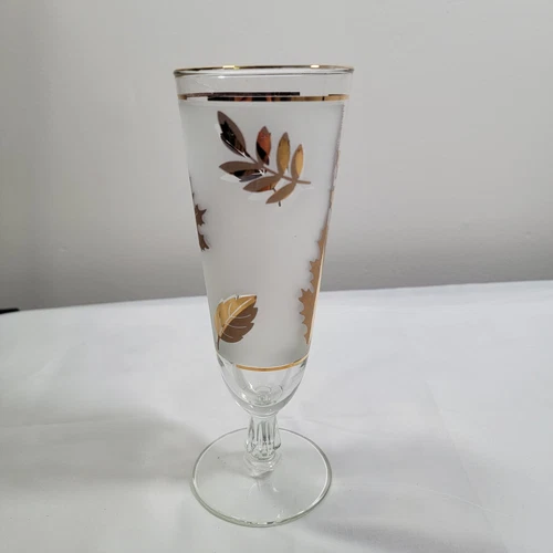  Vintage Libbey Golden Foliage Leaf Design Pilsner Beer Glass Barware Replacemen