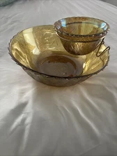 Weavetex Iridescent Gold by Indiana Glass Chip & Dip Dessert Set w/ Metal Handle