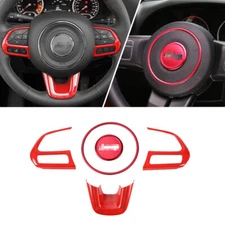 5Pc Red Car Dash Panel steering wheel decor Cover trim Kit for Jeep Renegade 16+