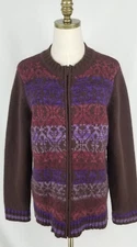Coldwater Creek Size Large Lambswool Rabbit Hair Fair Isle Zip Up Cardigan