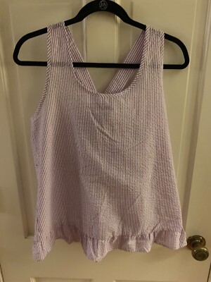 Ruffle Bottom Bow-Back Violet Seersucker Tank Size Medium