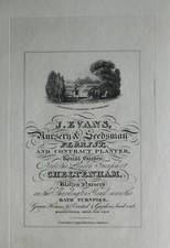 1826 ANTIQUE CHELTENHAM PRINT TRADE ADVERT J EVANS NURSERY ROSINA GARDEN FLORIST
