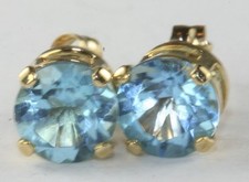 BNWOT 14K GOLD 1.5 CARAT SWISS BLUE TOPAZ SOLITAIRE STUD EARRINGS 6MM