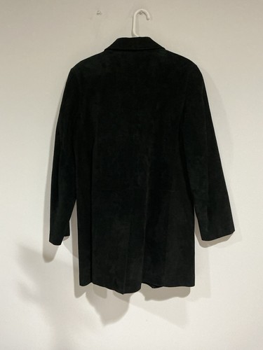 Womans Dennis Basso Small Black Suede Button Up Lined Coat - Picture 4 of 8