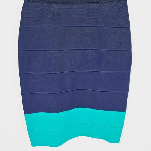 Nuevo Vestido Vaina BCBGMaxAzria Kisha XS Azul Verde Hombro Descubierto Bloque de Color Cremallera - Imagen 8 de 11