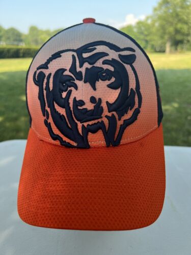 Chicago Bears Navy and Orange Hat/Cap New Era 39THIRTY S/M Bear Face Front EUC - Afbeelding 1 van 12
