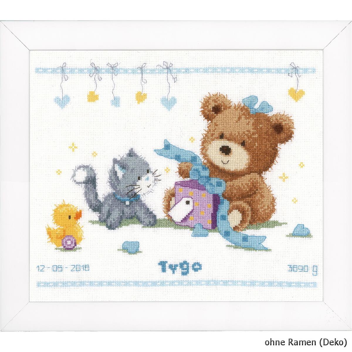Vervaco Counted cross stitch kit Bear & present, DIY
