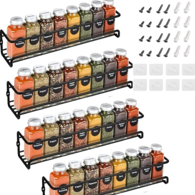 4Pack Kitchen Spice Rack Organizer Storage Shelf Cabinet Jar Holder Wall Mounted