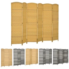 HOMCOM Panel Room Divider Hand-Woven Freestanding Partition Nature Wood