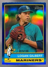 2025 Topps Heritage Logan Gilbert Chrome Blue Refractor /150 #492 Mariners