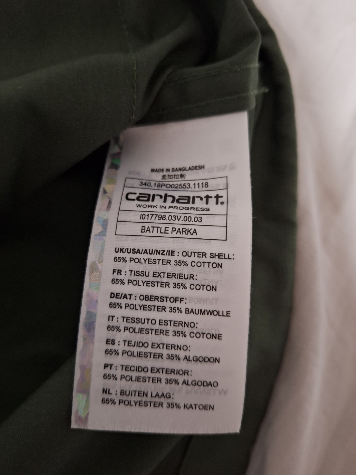 Carhartt WIP Men's Battle Parka Jacket, Green Size S, Great Condition image 7