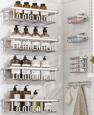 8 Pack Adhesive Rustproof Shower Caddy with Soap Dishes, Toothbrush Holder ...