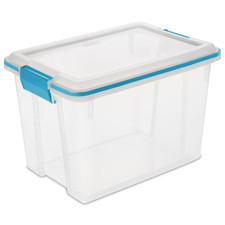 Sterilite 20 Qt Clear Gasket Storage Box Weather-Resistant Bin with Blue Latch