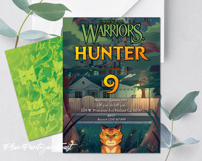 Warriors birthday invitation 5x7 digital Warriors cats invite ready in 24 hours!