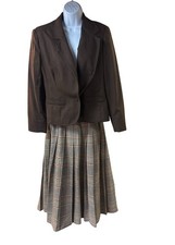 Vintage Pendleton Wool Skirt Suit Brown Blazer Plaid Pleated Skirt Size 14