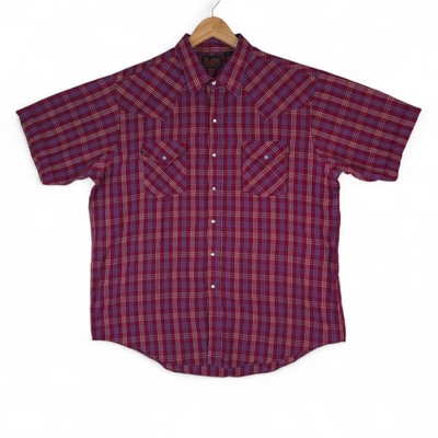 Plains Wester Wear Shirt Mens XL Red White Blue Plaid Pearl Snap Cowboy Rodeo