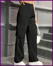 Elastic Waist Fashionable Workwear Pants High Waist Wide Leg Pants Loose