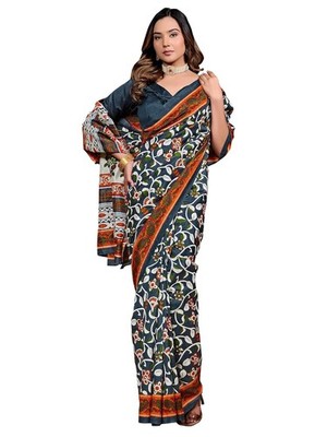 Women's Bhagalpuri Silk Bagh Printed Saree with Unstitched Blouse Piece
