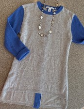 AUTUMN CASHMERE Gray/Blue Colorblock Pullover 3/4 Slv Sweater Back Buttons Sz M