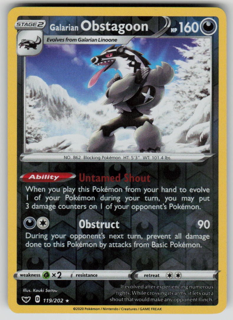 Galarian Obstagoon 119/202 Reverse Holofoil SWSH01: Sword & Shield Base Set L...