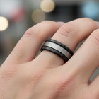 Men’s 8mm Black Tungsten Ring with Brushed Gray Center and Sleek polished Edges — photo 5