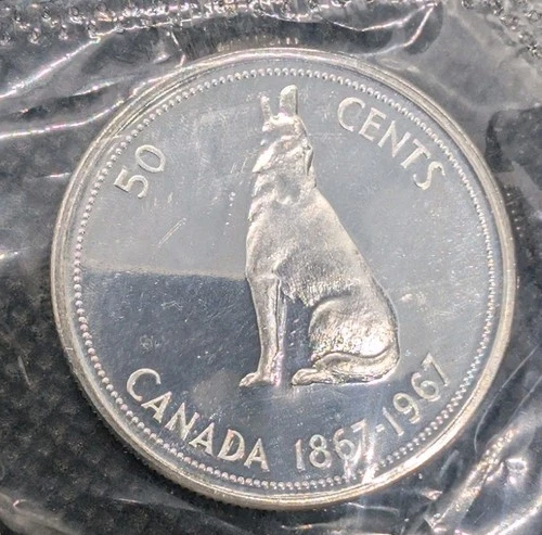 1967 Canadian 50 Cents .800 Silver Half Dollar Queen Elizabeth II - BU Sealed
