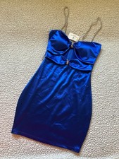 Windsor -- royal blue, 'satin' mini dress, 2 cutouts, rinestone straps